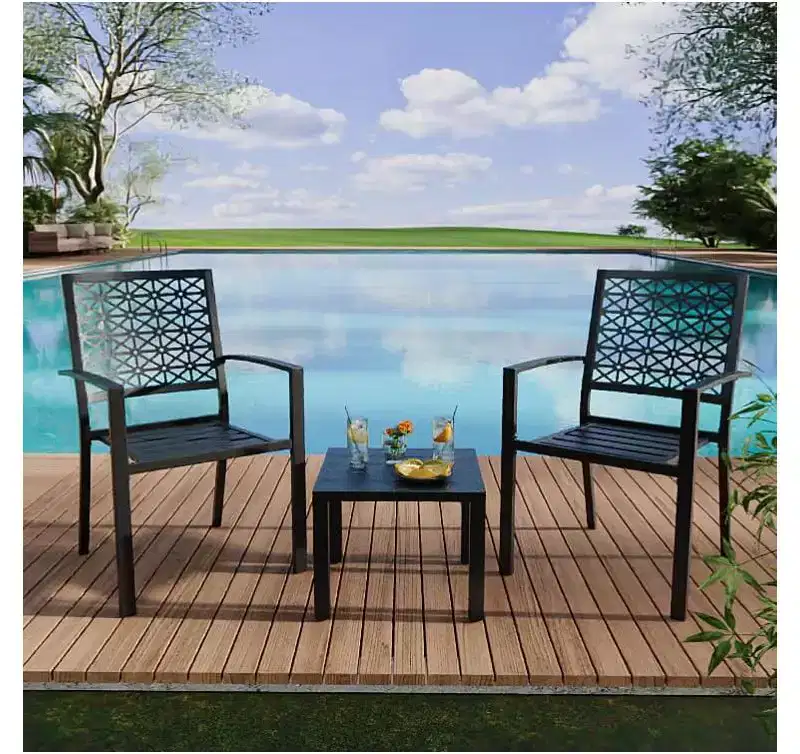 3-Piece Elegant Wrought Iron Backrest Set with Hand-Carved Floral Patterns, Universal Fit Patio, Garden & Outdoor Furniture
