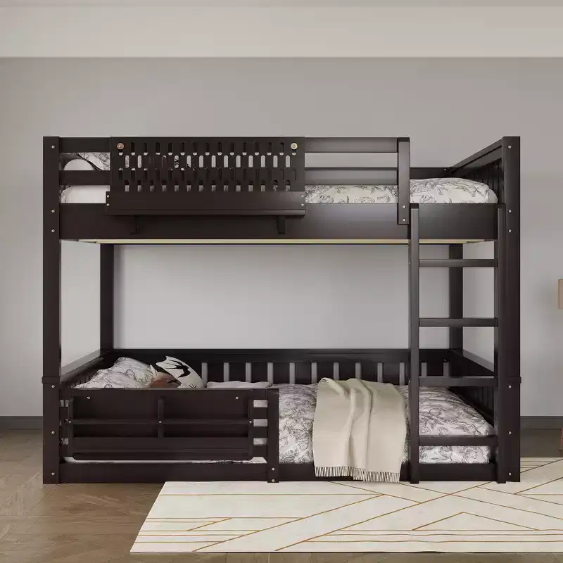 Bunk Bed Frame with Ladder, Guardrails, Pegboard & Bookshelf (Twin XL / Full XL / Queen over Queen)