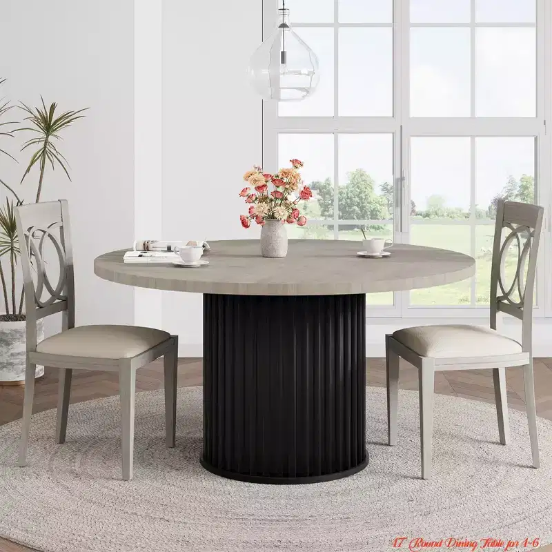 for Dining Room and Kitchen 47 Round Dining Table for 4-6  Industrial Kitchen Table with Sturdy Waveform Metal Pedestal Base