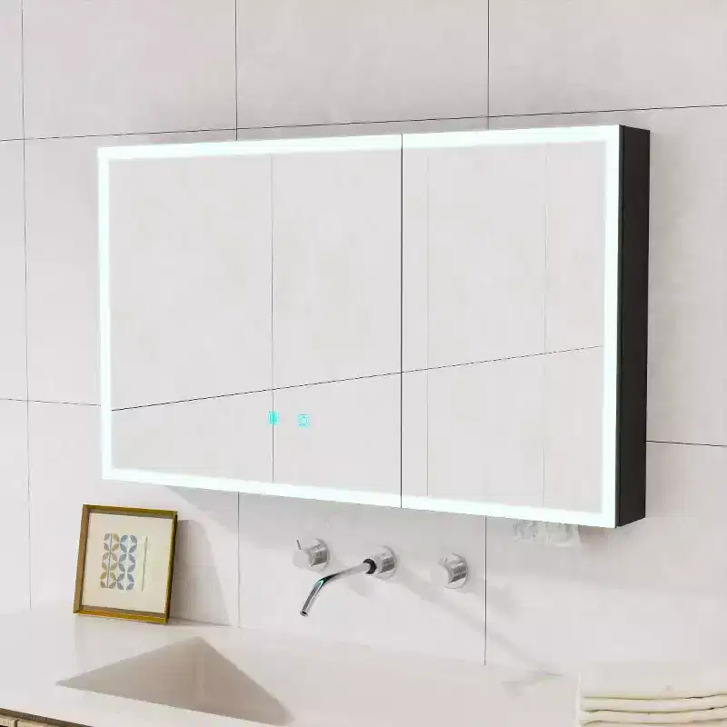 Zeus & Ruta 39.3x23.6 Wall-Mounted Bathroom Medicine Cabinet with Mirror, Single-Color White Light & Anti-Fog, Storage Shelves