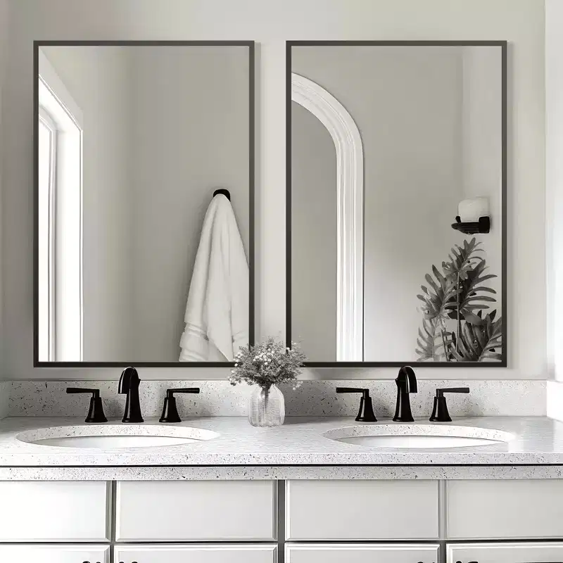 MAYEERTY Hanging Mirror Aluminum Alloy Thin Edge Right Angle Rectangle Gold 38x26x1in Double Sided