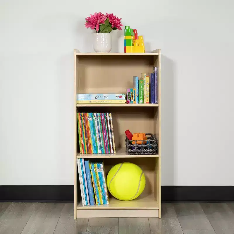 Wooden 3-Section School Classroom Storage Cabinet, Kid Friendly Design, 36