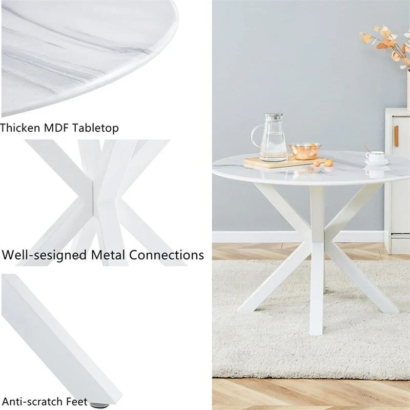 Grondin Mid-Century Modern Round Dininig Table with MDF Top and Pedestal Base, 42.1 End Table Leisure Table
