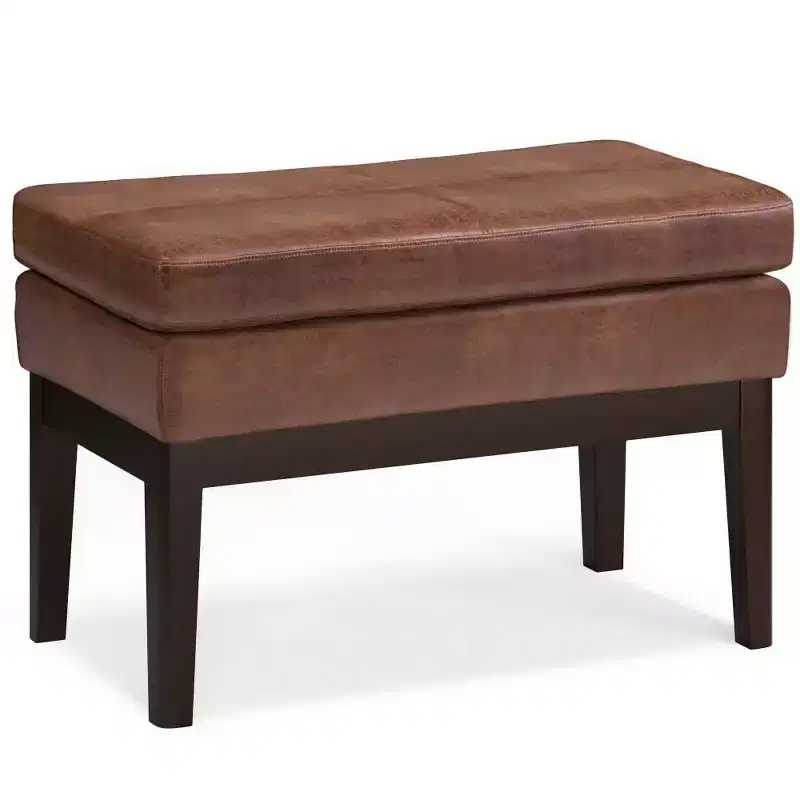 Small Ottoman Bench – Distressed Saddle Brown / Light Gray / Marigold, Seats 2