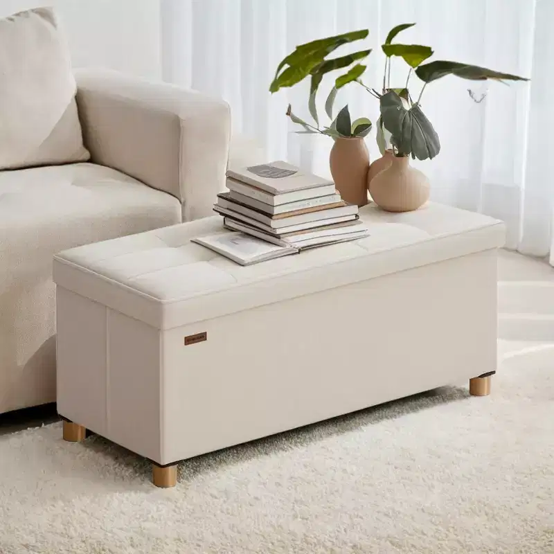 Storage Ottoman Bench, Storage Chest with Lid, 15 x 30 x 15.2 Inches, Foot Rest Stool, 20 Gal. (77 L), for Bedroom, Living Room