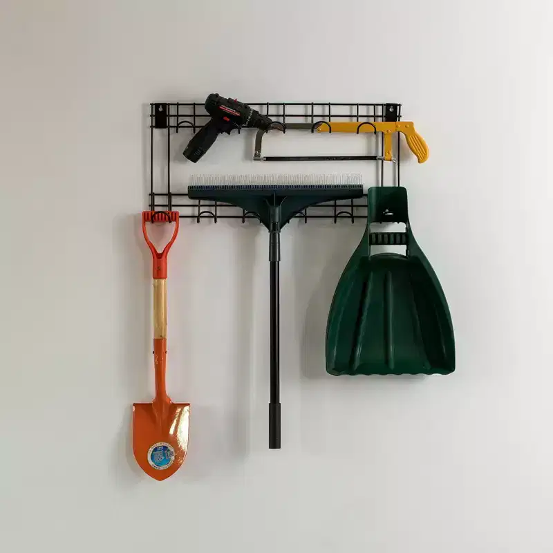 Wall Mount Garden Tool Storage Rack with Hooks, Black