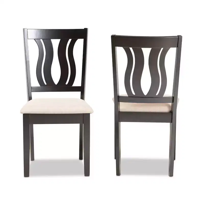 2pc Fenton Fabric & Wood Dining Chairs Set Brown - Baxton Studio: Elegant Symmetrical Design, Polyester Upholstery