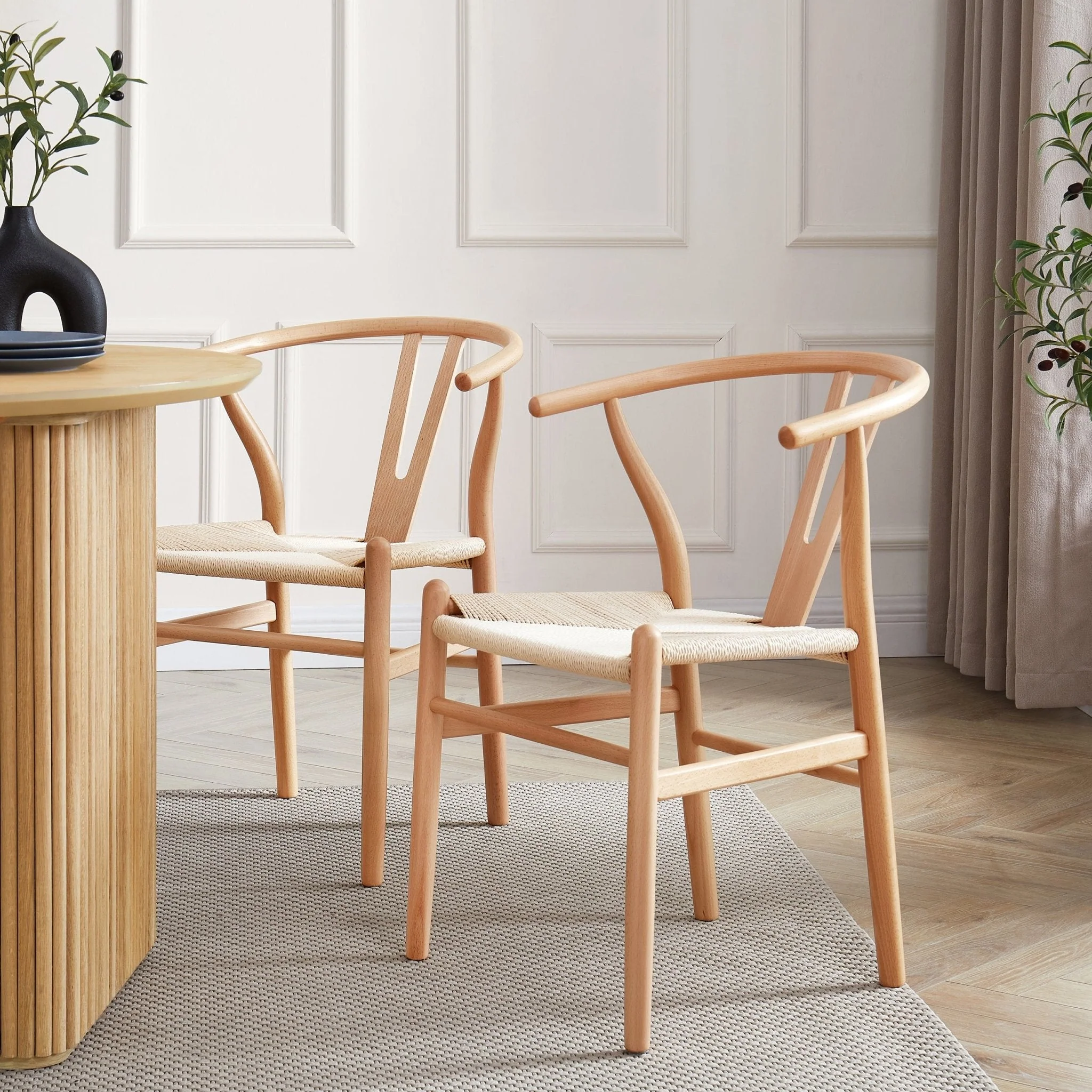 Scandi Natural Wood Dining Chair with Rope Seat for Dining Room