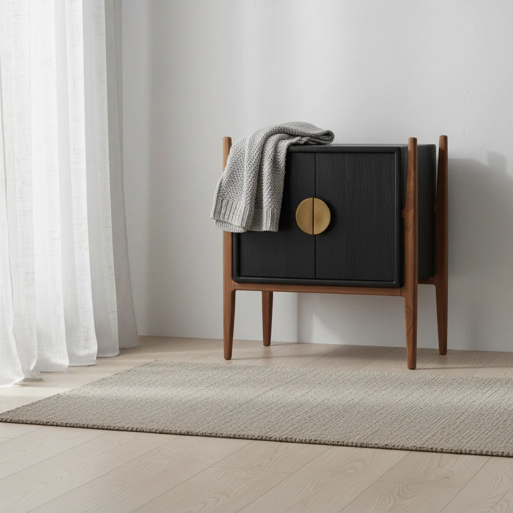 Artisan Mindi & Teak Wood Nightstand with Dual Drawers & Black Natural Finish for Bedroom