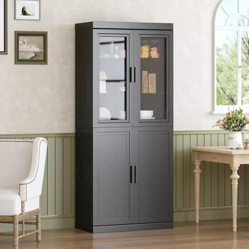 Freestanding Wood Pantry Cabinet with Shelves & Doors – Large Kitchen Storage