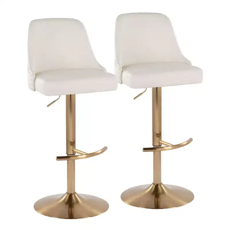LumiSource Set of 2 Studded Marcel Barstools Gold/White PU