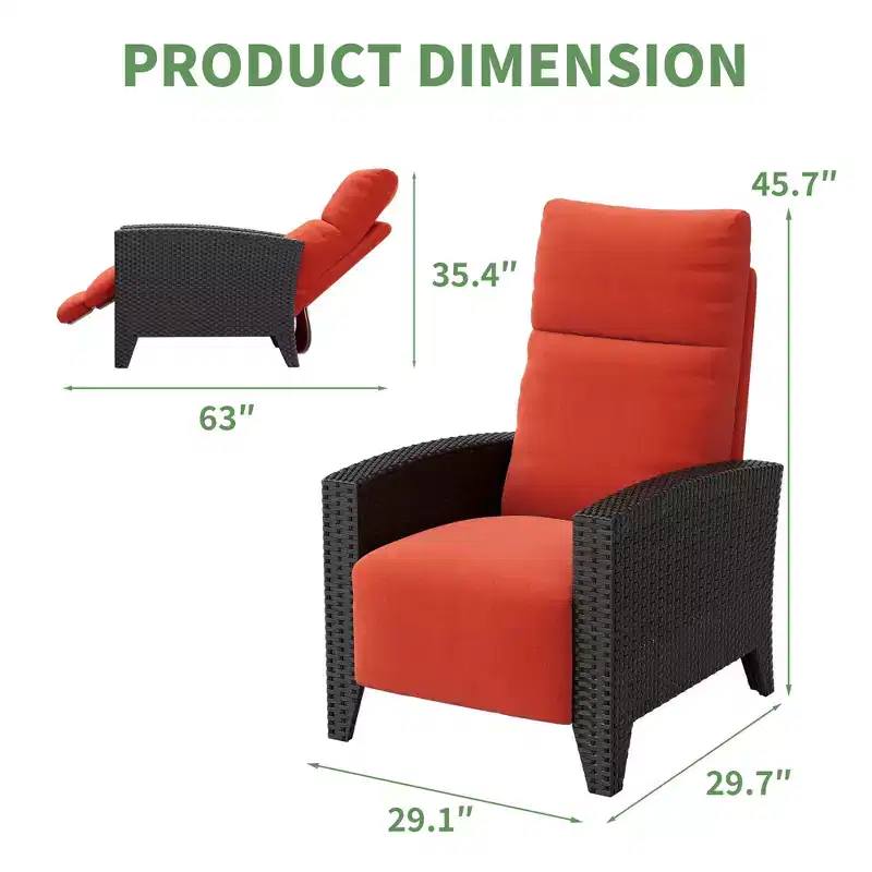 Wicker Recliner Chair with Adjustable Back & Footrest,150 Lay Flat Rattan Reclining Patio Chair with Extendable Side Table & Air Pump