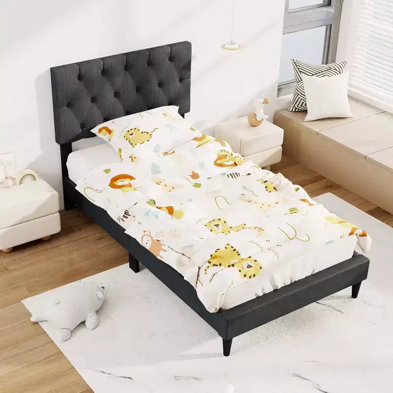 Twin/Full/Queen Bed Frame with Button-Tufted Headboard