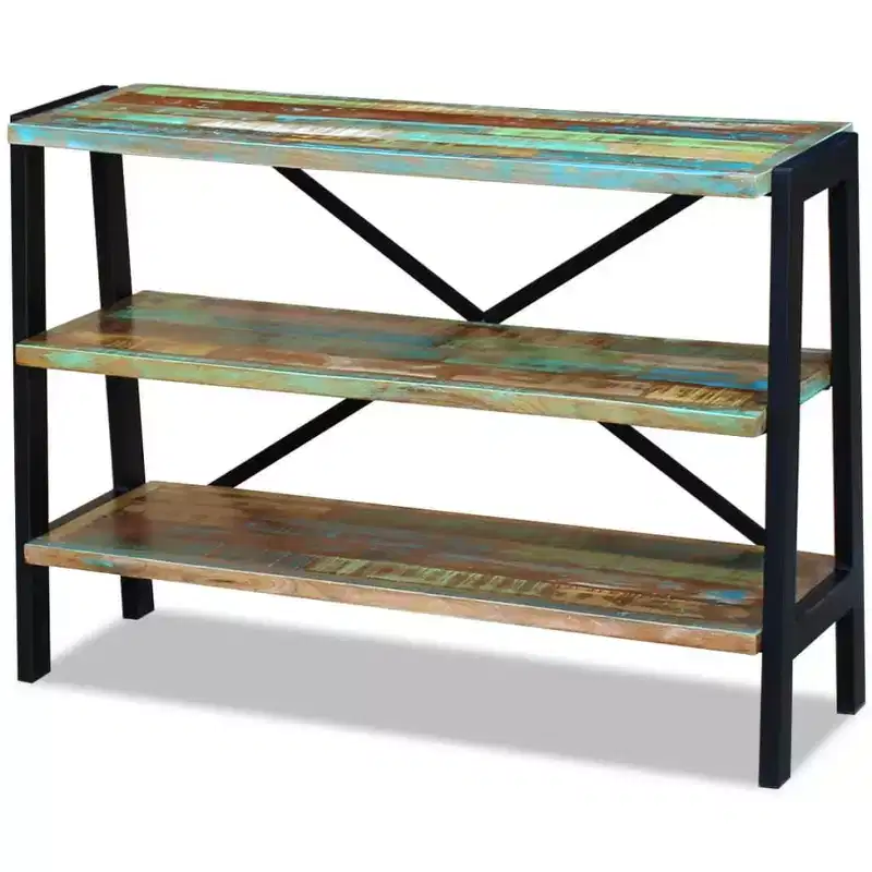 Solid Reclaimed Wood Sideboard with Steel Frame - Three Open Shelves, Multicolor