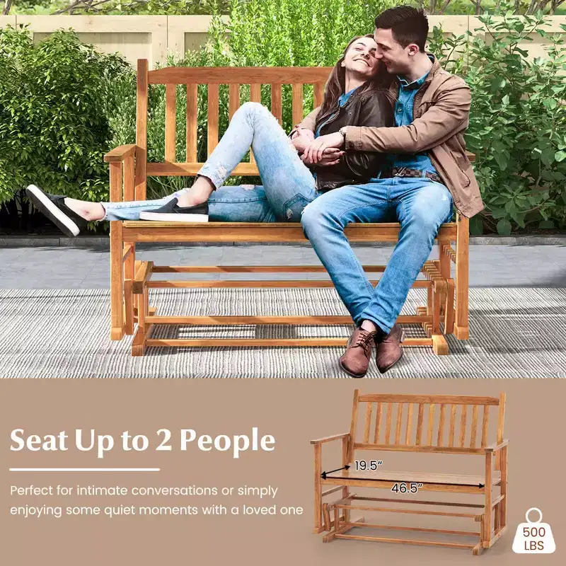 Costway Patio Glider Loveseat Chair Swing Rocking Bench with Slatted Seat & Curved Backrest White/Natural/Gray