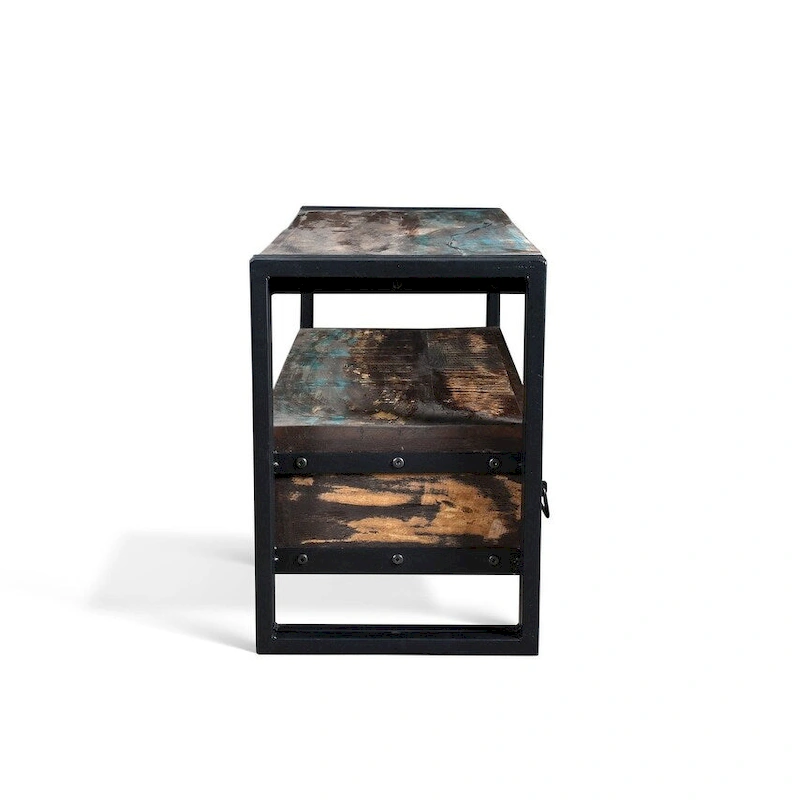 Handmade Old Reclaimed Wood TV Cabinet with Double Drawers (India) - 41 x 15.75 x 23.5