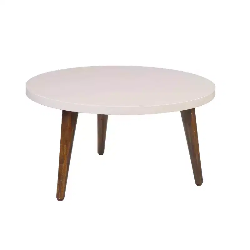 The Urban Port 24" Modern Coffee Table Round Off White Top Tapered Brown Mango Wood Legs Brown/White