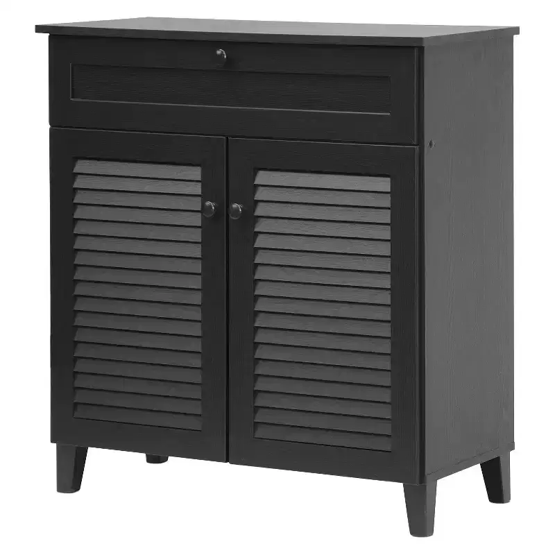 Espresso Shoe Storage Cabinet with Doors & Drawer – Holds 16 Pairs