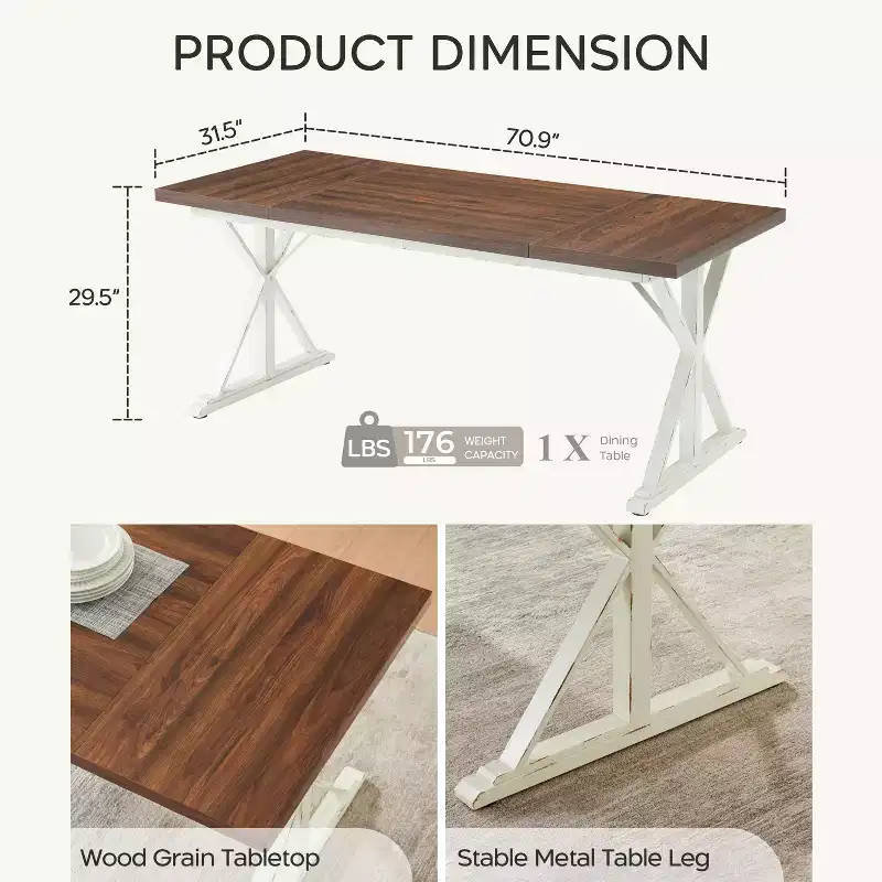 Probe Hues Traditional 6 Person Dining Table with Metal Legs
