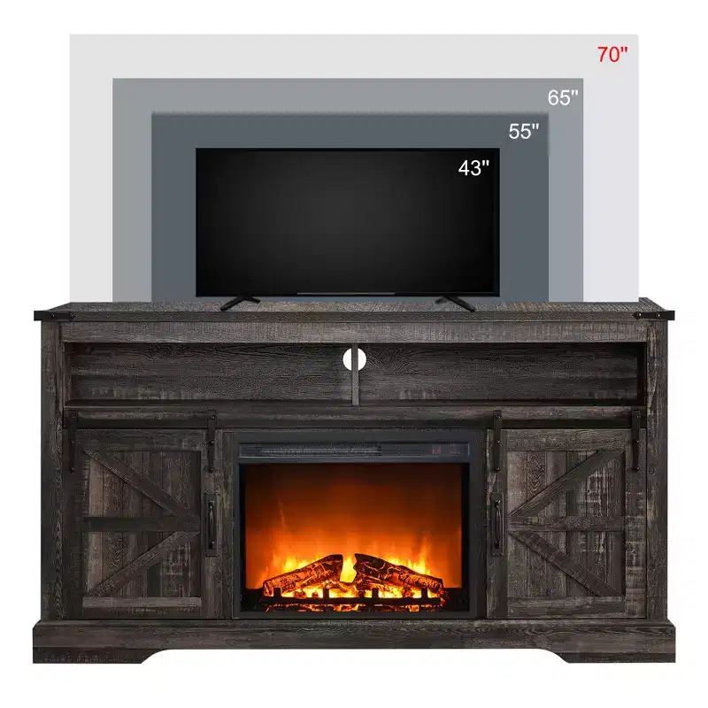 OKD 60 Fireplace TV Stand for 65+ Inch TV, 33 Tall TV Stand w/Sliding Barn Door
