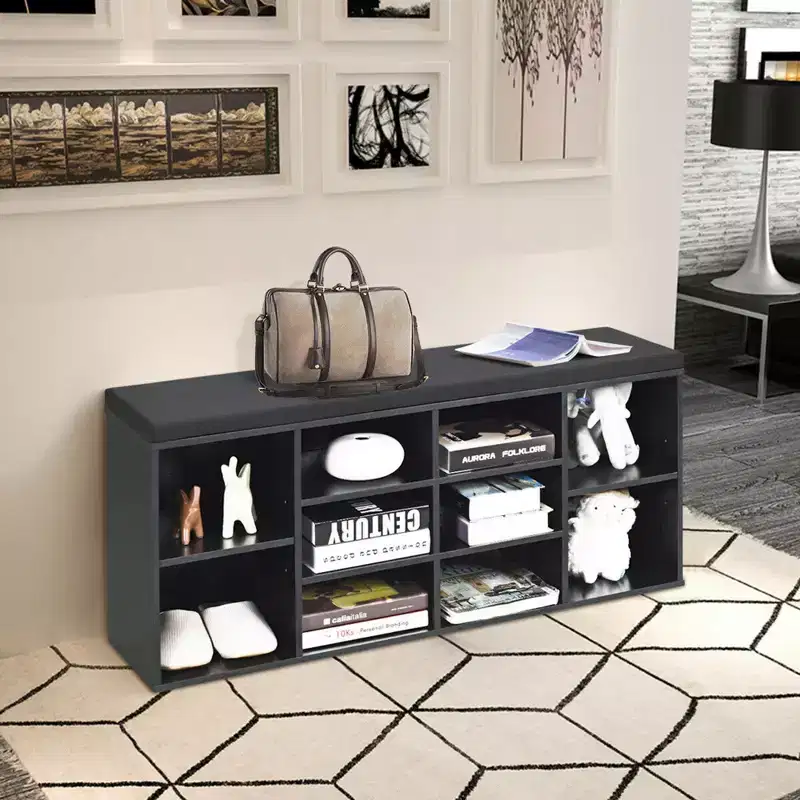 Costway Entryway Padded Shoe Storage Bench 10-Cube Organizer Bench Adjustable