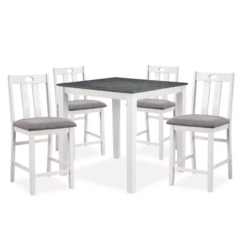 Seawhisper Transitional Counter Height Dining Set White/Gray: Square Table, Padded Chairs
