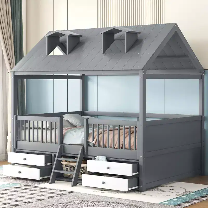 Whisen Wood Bed House Bed Frame