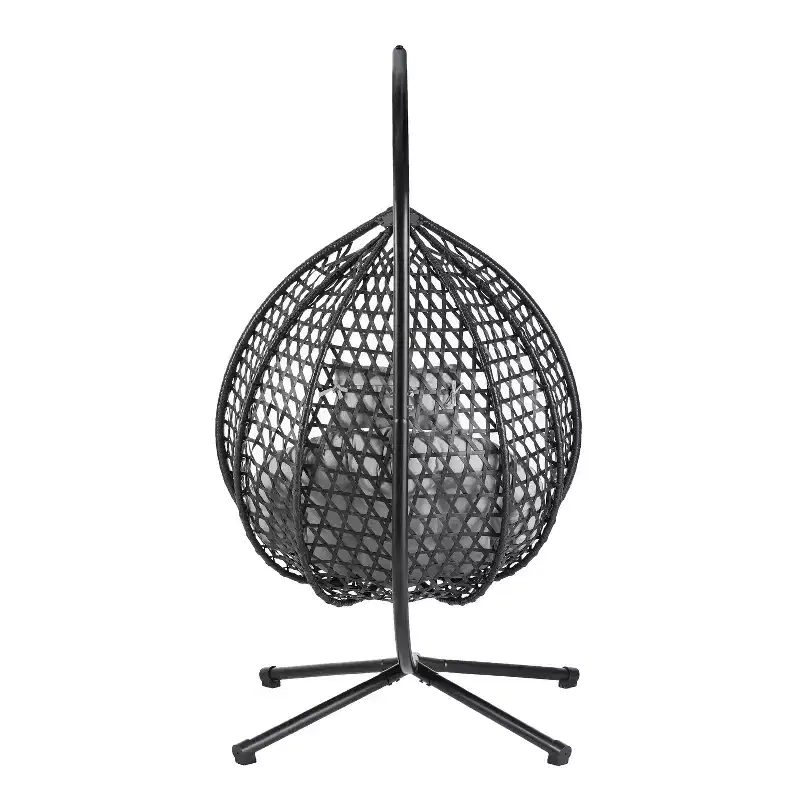GDFStudio Anderson Hanging Egg Rattan Chair with Stand and Soft Removable Cushion