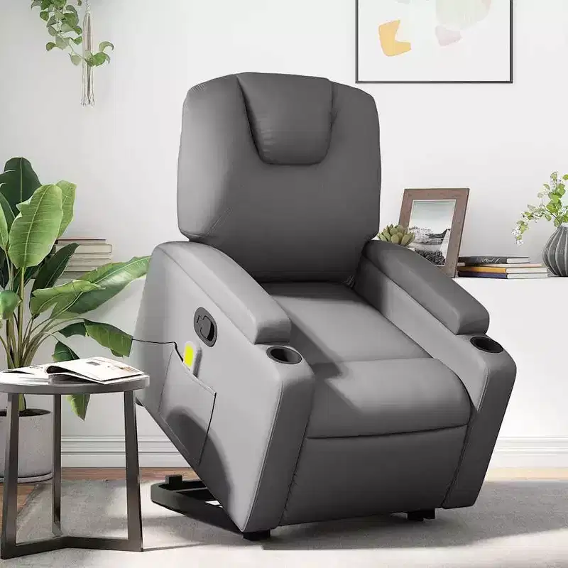Power Lift Massage Recliner Chair, Faux Leather with Cup Holders, Gray