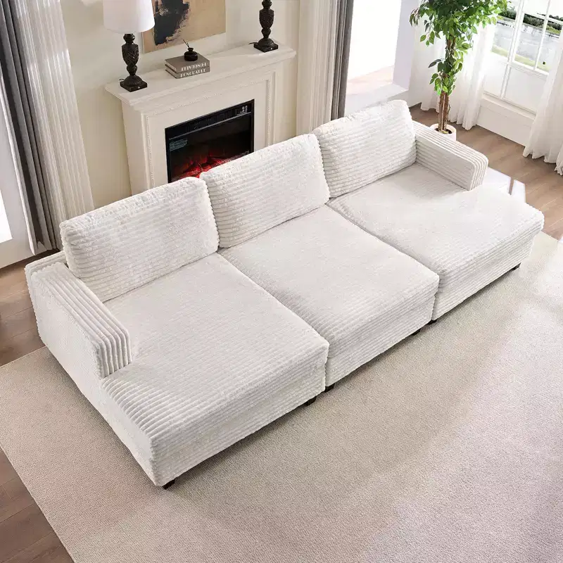 Mjkone Modern Corduroy Fabric Convertible Modular 3-Seater Sofa Couch For Living Room