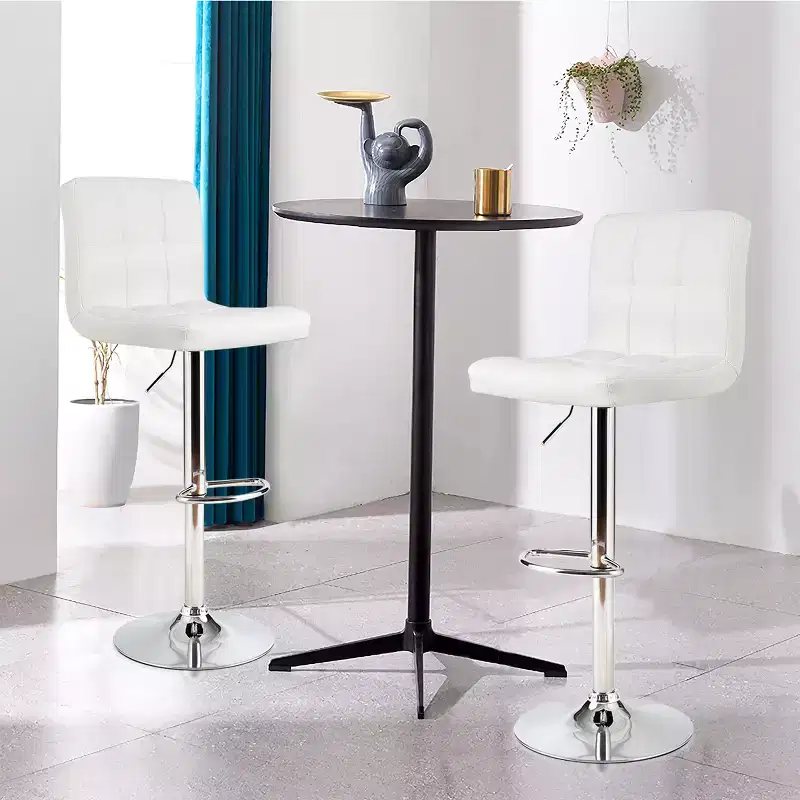 Adjustable Bar Stools PU Leather Swivel Kitchen Counter Pub Chair White