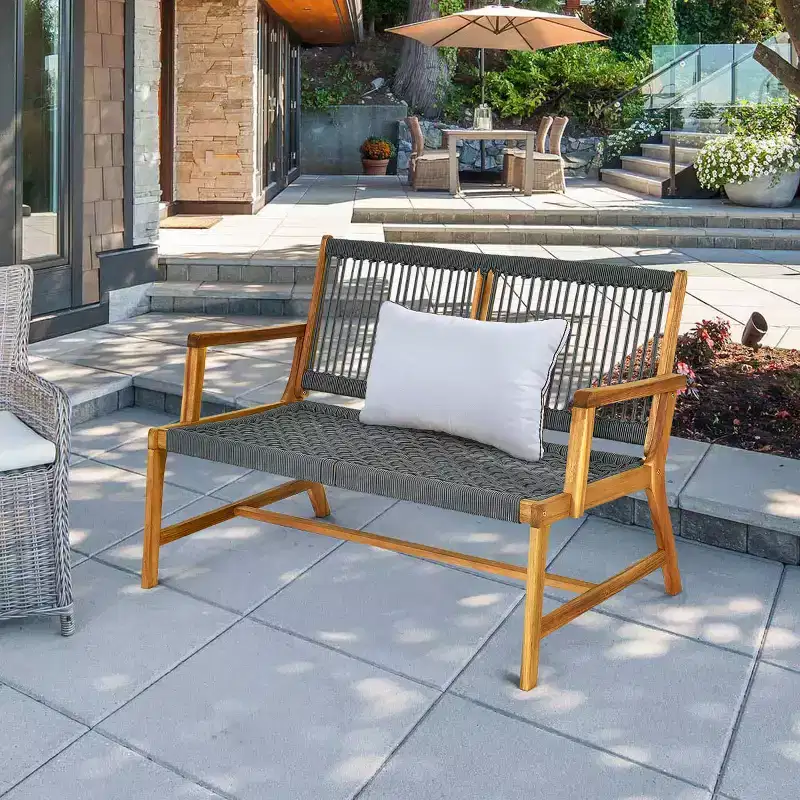 Costway 2-Person Patio Acacia Wood Bench Loveseat Chair Garden Furniture Black\\Grey\\Turquoise