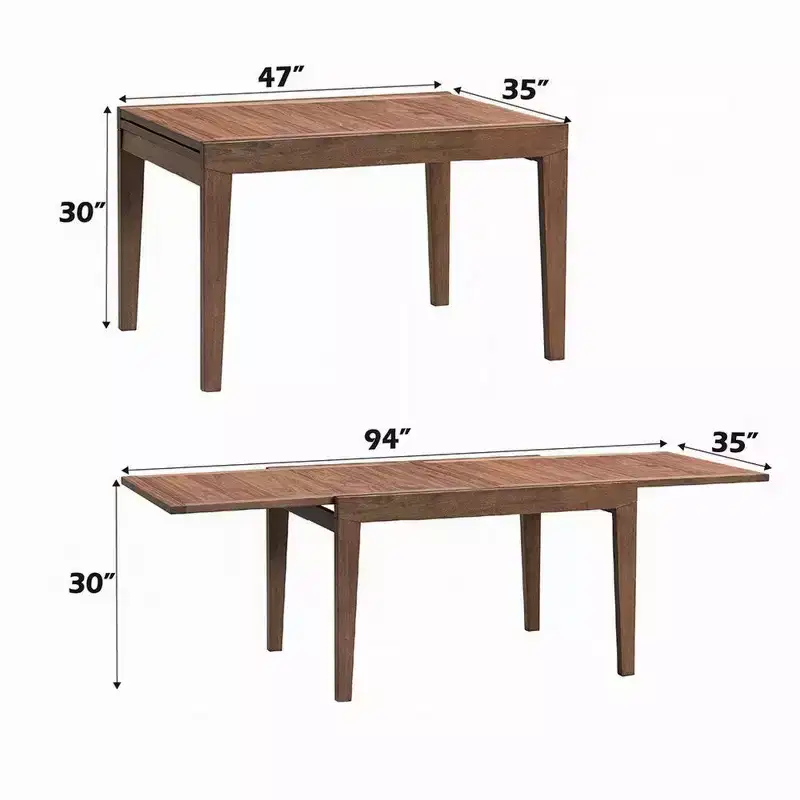 Expandable Dining Table, 47-94 Inch, Scandinavian Walnut Brown