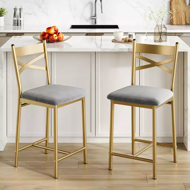 Whizmax Bar Stools Set of 2/4, Upholstered Bar Chairs with Back, Thick Cushion, Counter Height Barstools for Kitchen Island Apartment Counter Bar