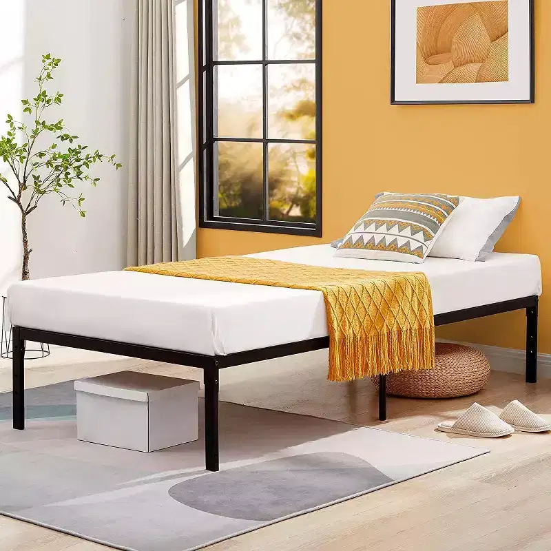 Twin Size Metal Bed Frame with Metal Slats, Heavy Duty Platform Mattress Foundation with Under Bed Storage, Non-Slip Support, Black