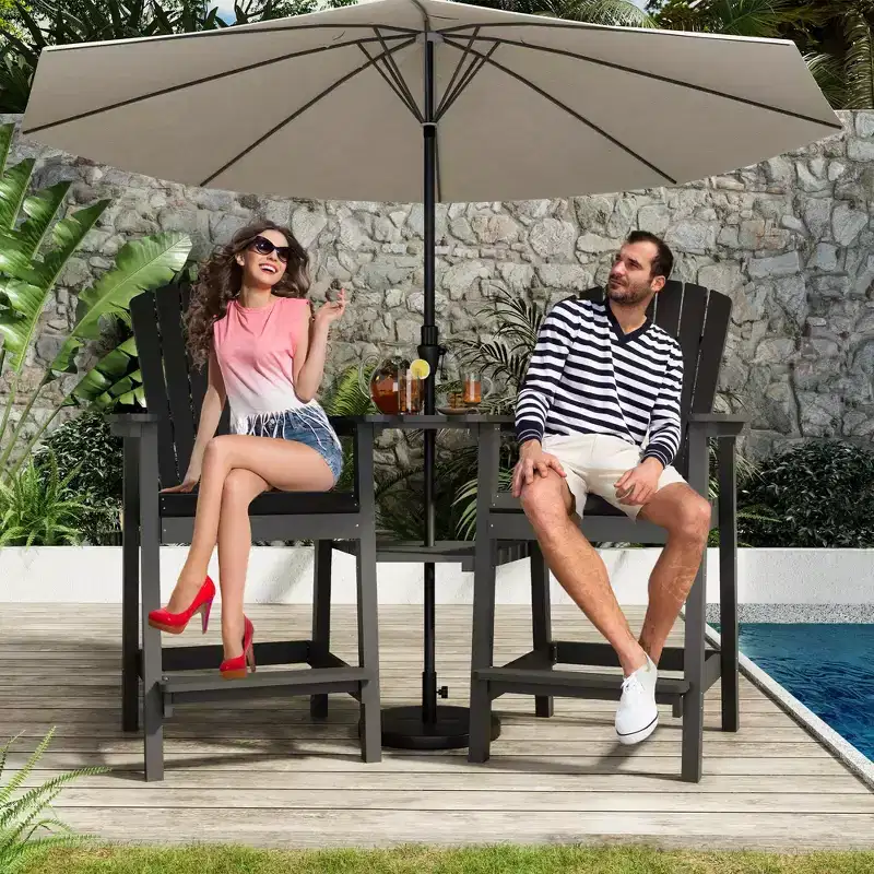 Garvee Outdoor Recycled Poly Adirondack Barstools Set of 2  Tall Weatherproof Bar Height Chairs, Black