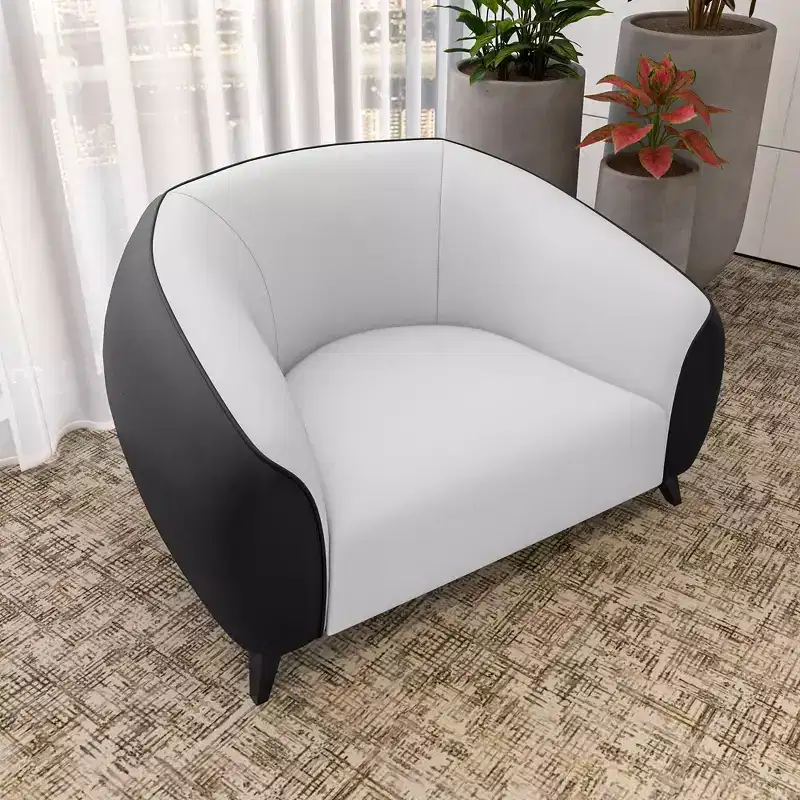 Single-Seater Leather Sofa Accent Armchair with Stainless Steel Legs, Black/White