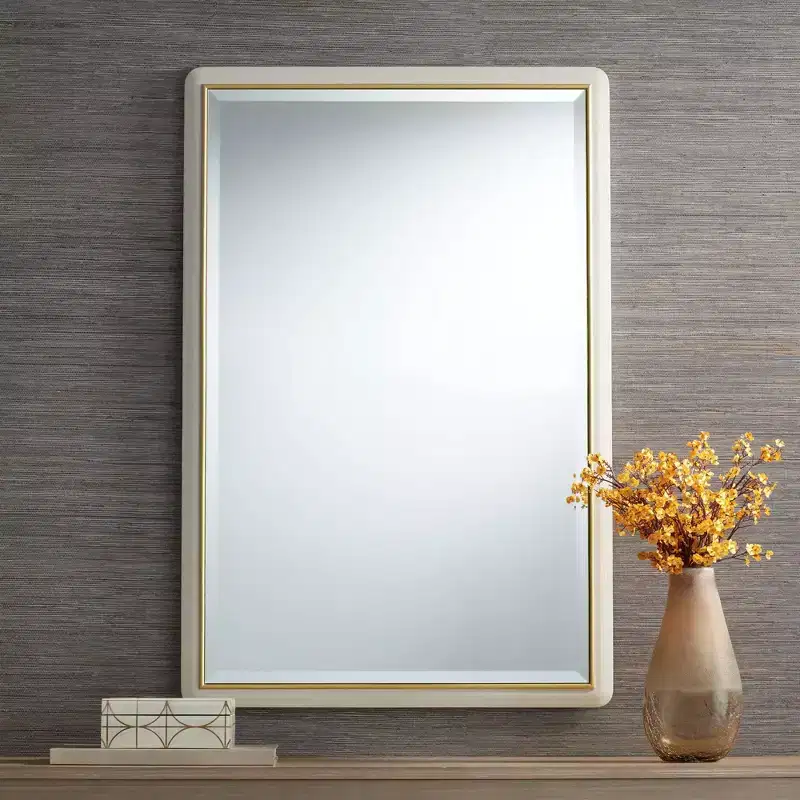 Noble Park Rodgers Rectangular Vanity Wall Mirror Modern Beveled Glass Matte Beige Gold Frame 28 Wide for Bathroom Bedroom Home