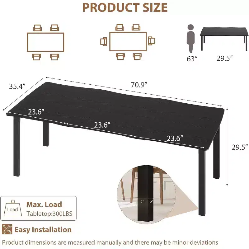 Modern Dining Table, 78.7 Large Kitchen Table for 6-8 People,Metal Frame, Unique Horizontal Wave Design, Waterproof Scratch-Resistant, for Kitchen