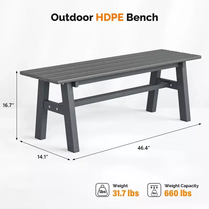 Karl Home | 47 In. HDPE Patio Bench with Metal Legs