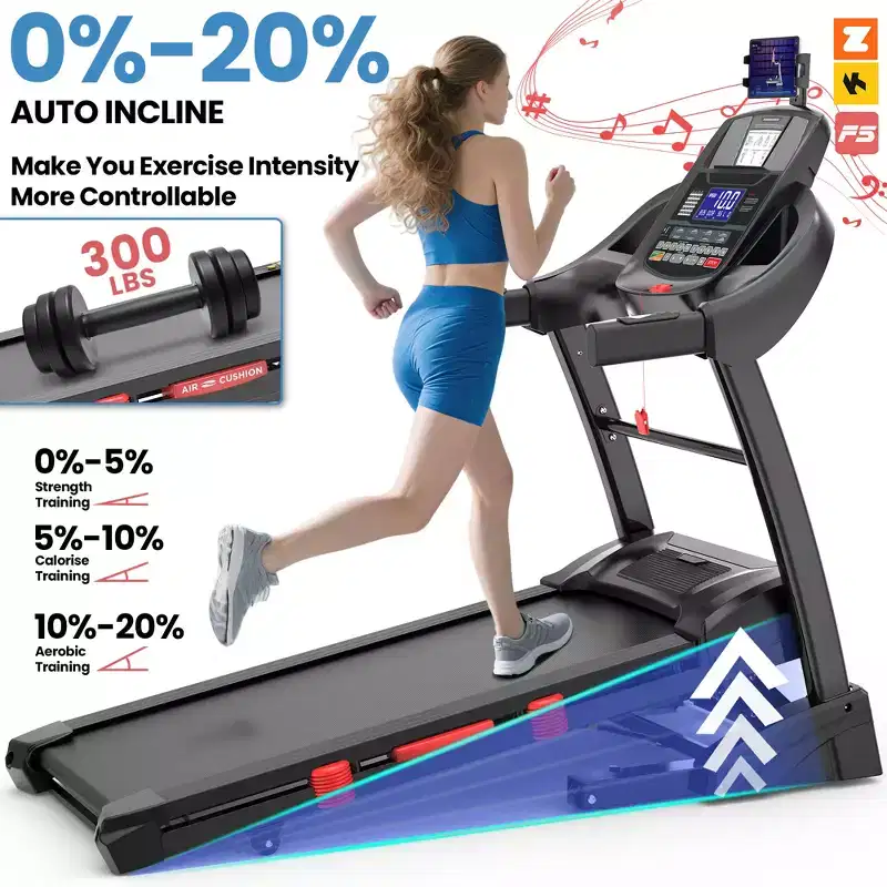 4-in-1 Treadmill with 20% Incline, Portable folding Treadmill, Foldable Treadmills for Home and Office, 4.5 HP Quiet Treadmill with 300 LBS Capacity