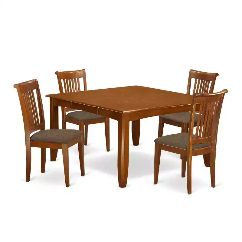 HomeStock 5-Piece Square Saddle Brown Finish Solid Wood Top Dining Table with 4 Chairs