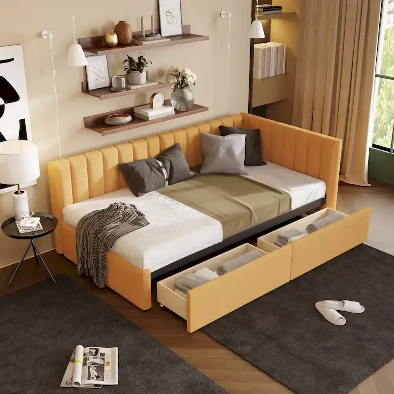Upholstered Daybed with Two Storage Drawers