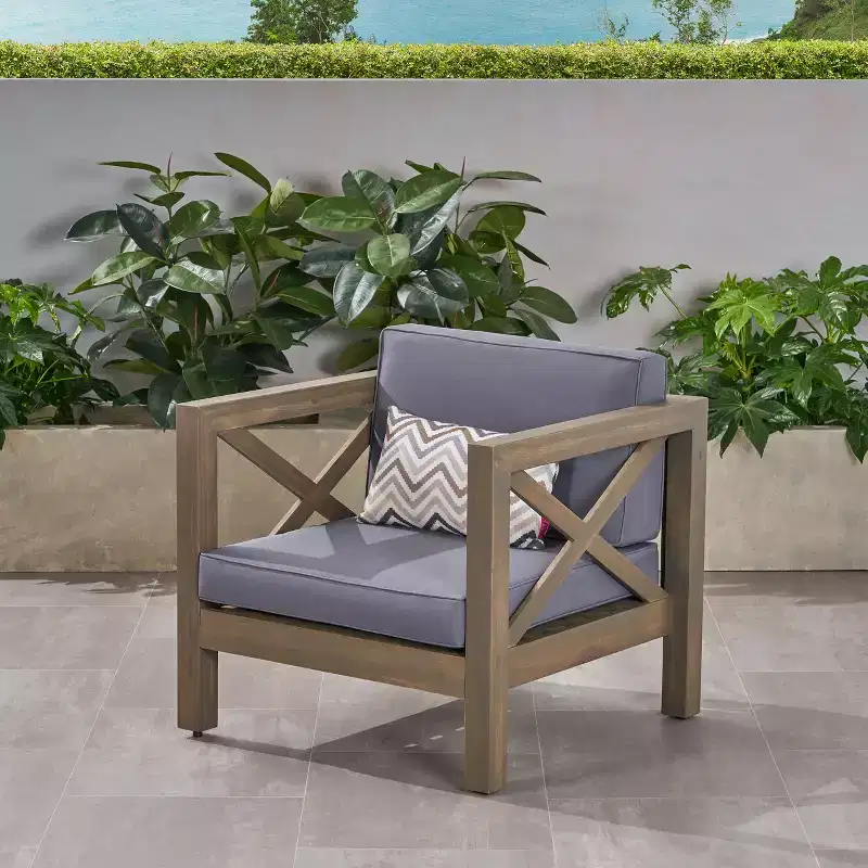 GDFStudio Sam Outdoor Patio Acacia Wood Club Chair with Water-Resistant Cushion