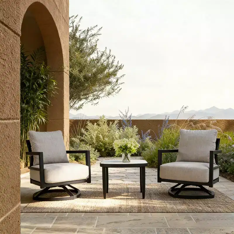 Aluminum Patio Swivel Chair Set of 3, Outdoor Patio Furniture Set with Sunbrella Cushions and Side Table for Deck, Garden or Balcony-Panipeachy