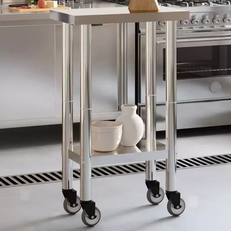 vidaXL Kitchen Work Table with Wheels 32.5x11.8x33.5 Stainless Steel