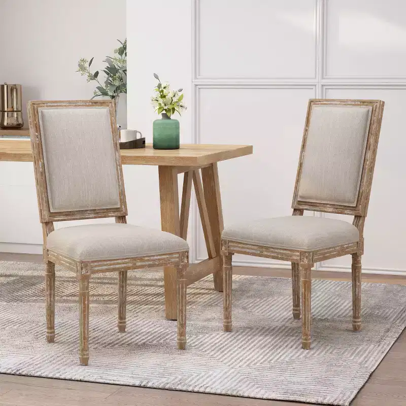 2pk French Country Wood Upholstered Dining Chairs