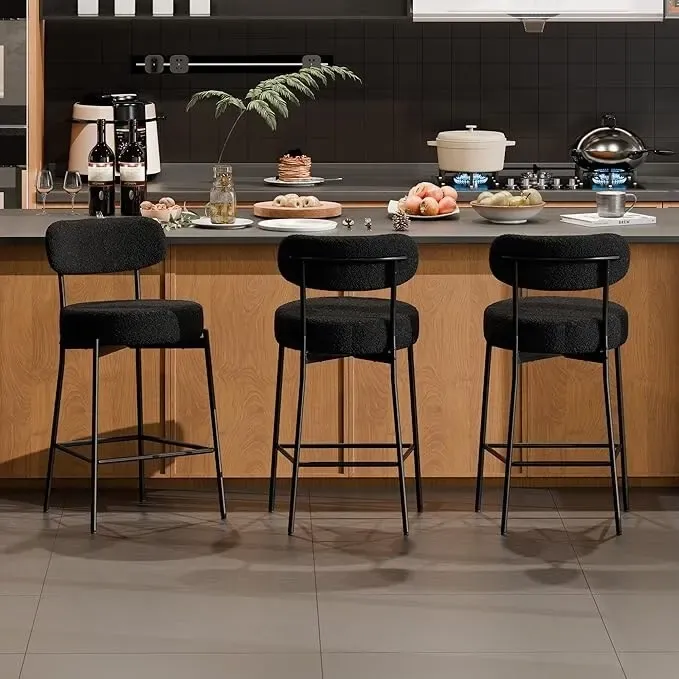 XINMICS 24 Inches Modern Counter Height Bar Stools with Curved Back Metal Legs, Upholstered Boucle Barstools, Set of 2/3/4 - N/A