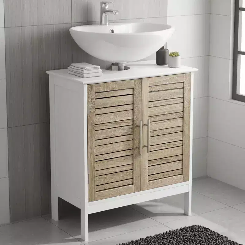Evideco French Home Goods Under Sink Bathroom Cabinet with 2 Doors and Shelf, Non Pedestal Sink Bathroom Vanity
