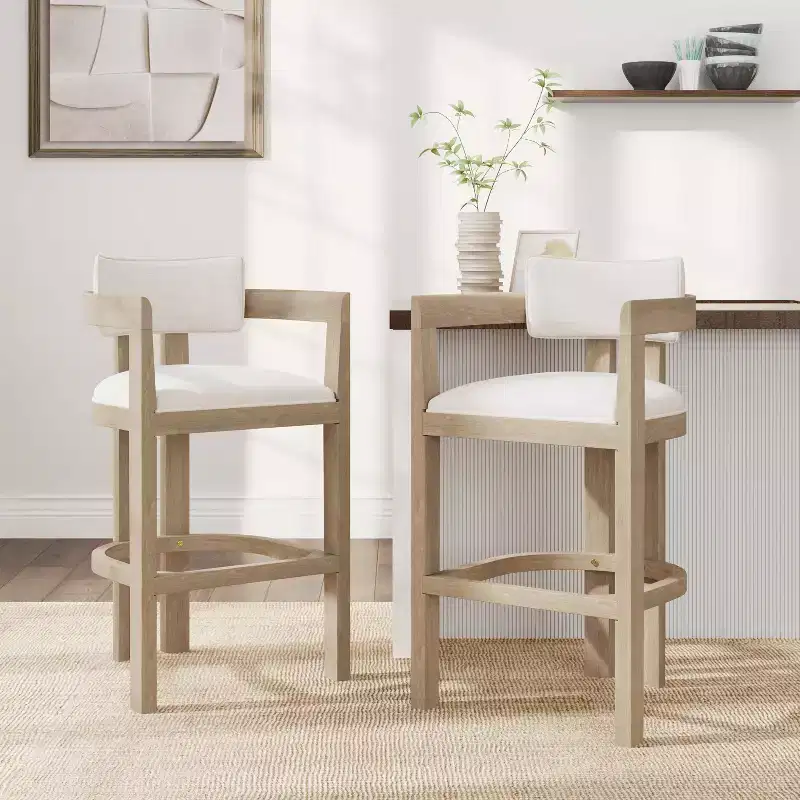 Christopher Knight Home Peyton Rubberwood Upholstered Bar Stool with Curved Open Back (Set of 2)